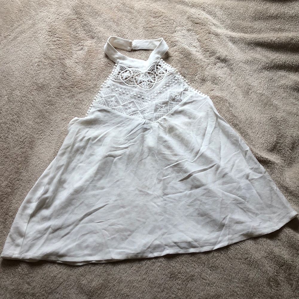 White crochet detail halter top
